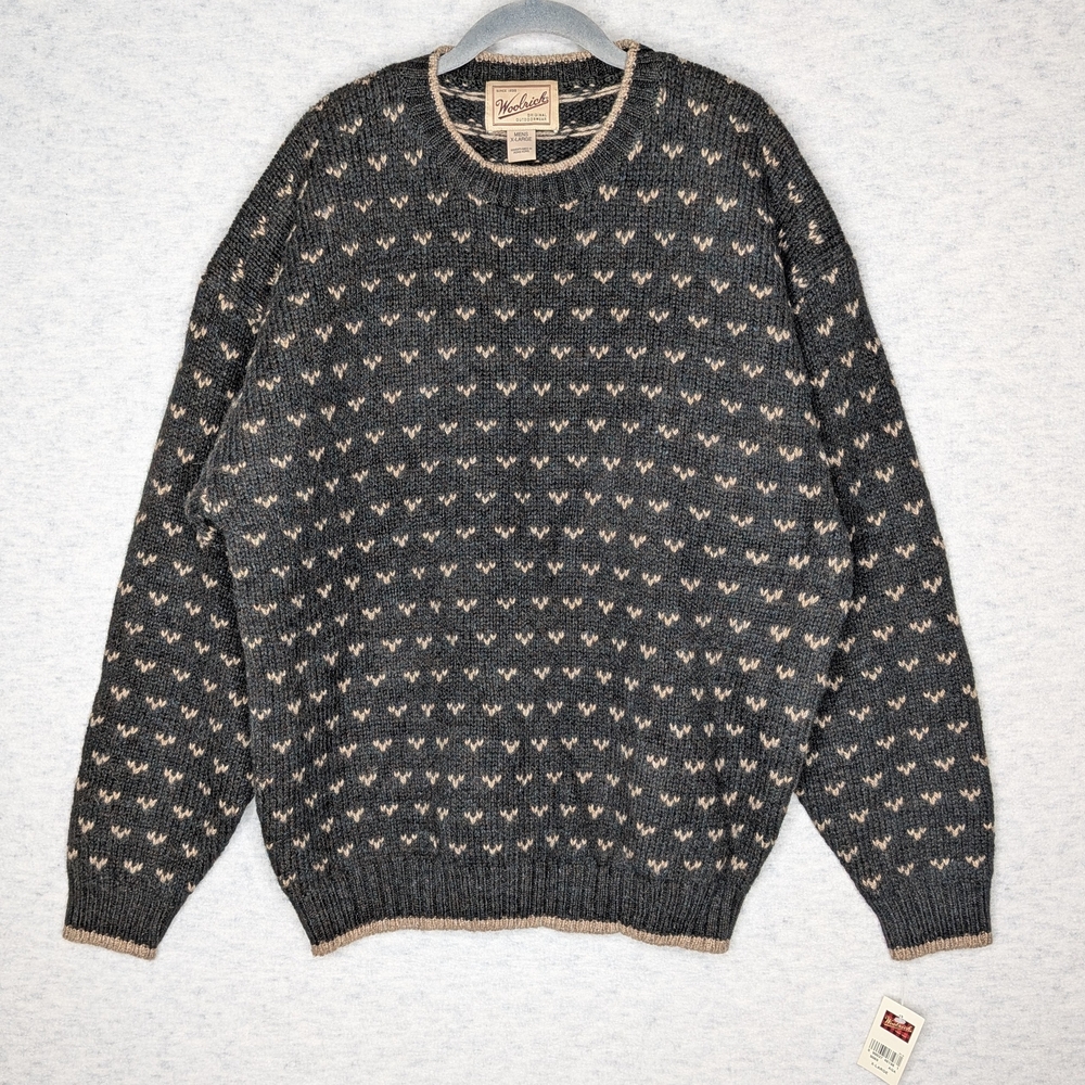 VTG 90s Woolrich Heathered Gray Knit Sweater Men’s XL Handframed Hong Kong
